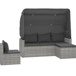 vidaXL Muebles De Jardín-Set de sofás de jardín 4 pzas y cojines ratán sintético