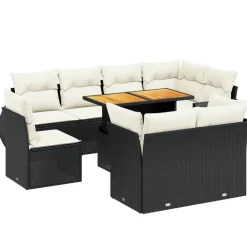 vidaXL Muebles De Jardín-Set de sofás de jardín 8 piezas y cojines ratán sintético negro