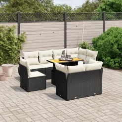 vidaXL Muebles De Jardín-Set de sofás de jardín 8 piezas y cojines ratán sintético negro