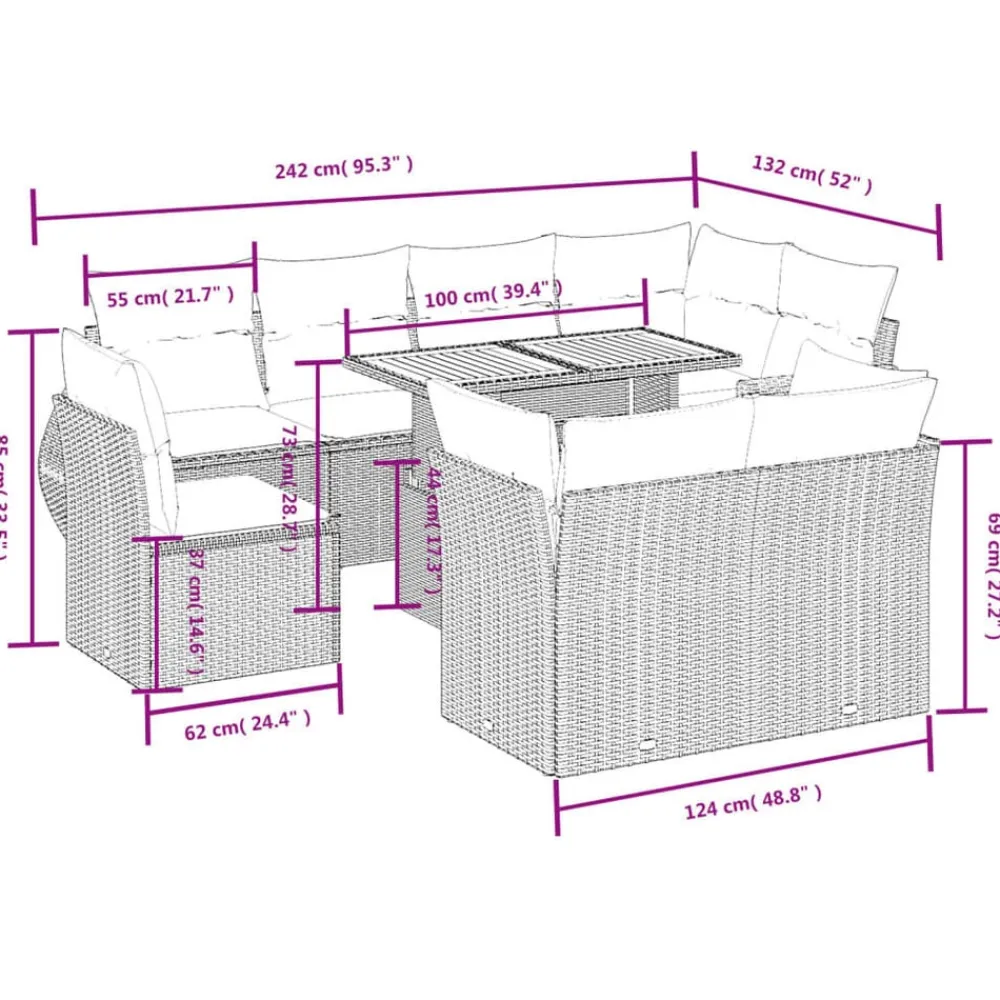 vidaXL Muebles De Jardín-Set de sofás de jardín 8 piezas y cojines ratán sintético negro