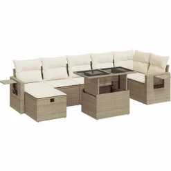 vidaXL Muebles De Jardín-Set de sofás de jardín y cojines 8 piezas ratán sintético beige