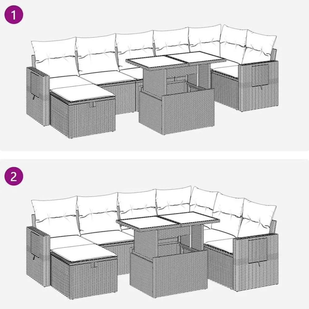vidaXL Muebles De Jardín-Set de sofás de jardín y cojines 8 piezas ratán sintético beige