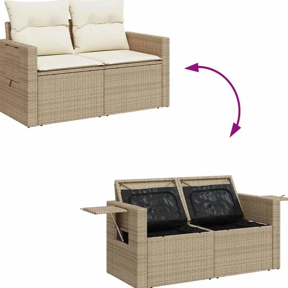 vidaXL Muebles De Jardín-Set de sofás de jardín y cojines 8 piezas ratán sintético beige