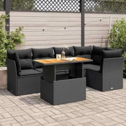 vidaXL Set de sofás de jardín 6 piezas y cojines ratán sintético Negro Hot