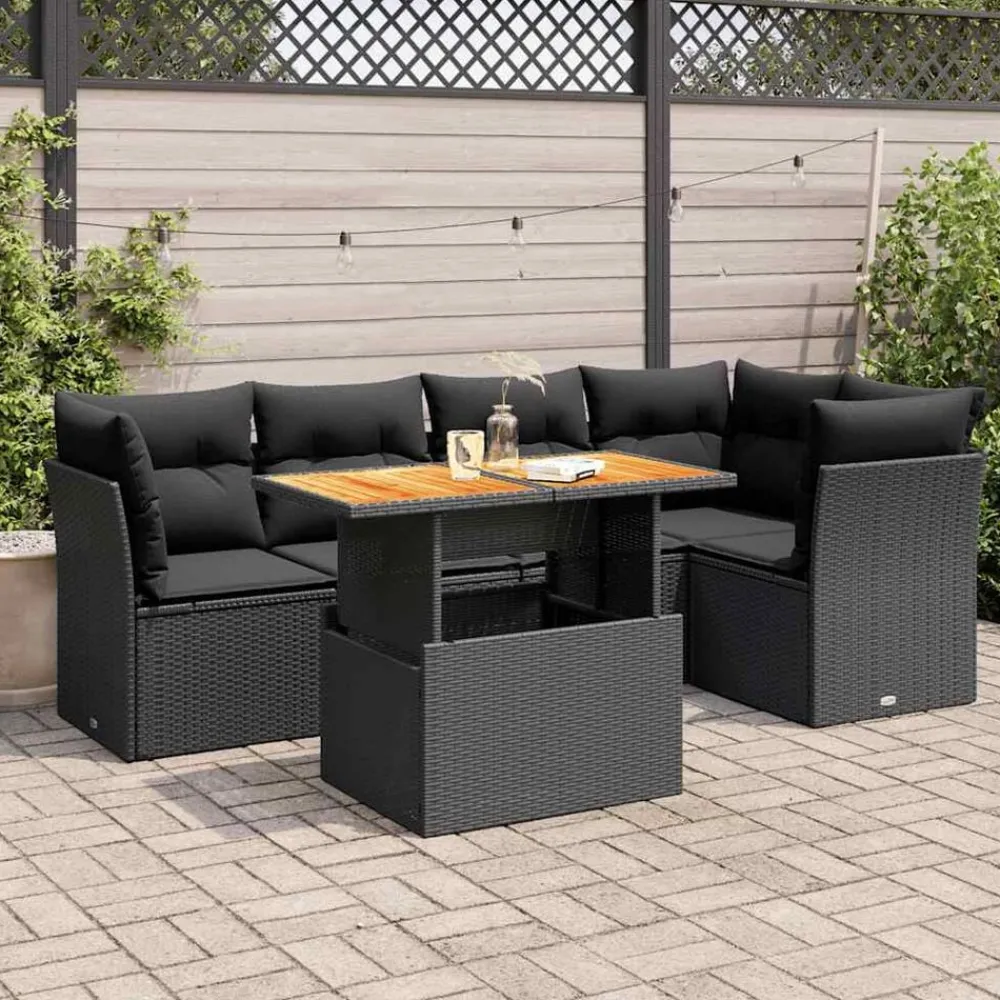 vidaXL Set de sofás de jardín 6 piezas y cojines ratán sintético Negro Hot