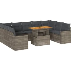 vidaXL Muebles De Jardín-Set de sofás de jardín y cojines 10 pzas ratán sintético gris