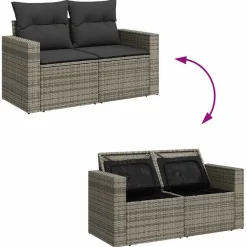 vidaXL Muebles De Jardín-Set de sofás de jardín y cojines 10 pzas ratán sintético gris