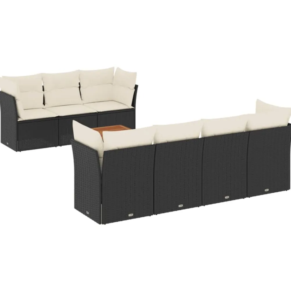 vidaXL Set de sofás de jardín y cojines 8 piezas ratán sintético negro Negro y crema New