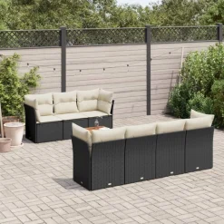 vidaXL Set de sofás de jardín y cojines 8 piezas ratán sintético negro Negro y crema New