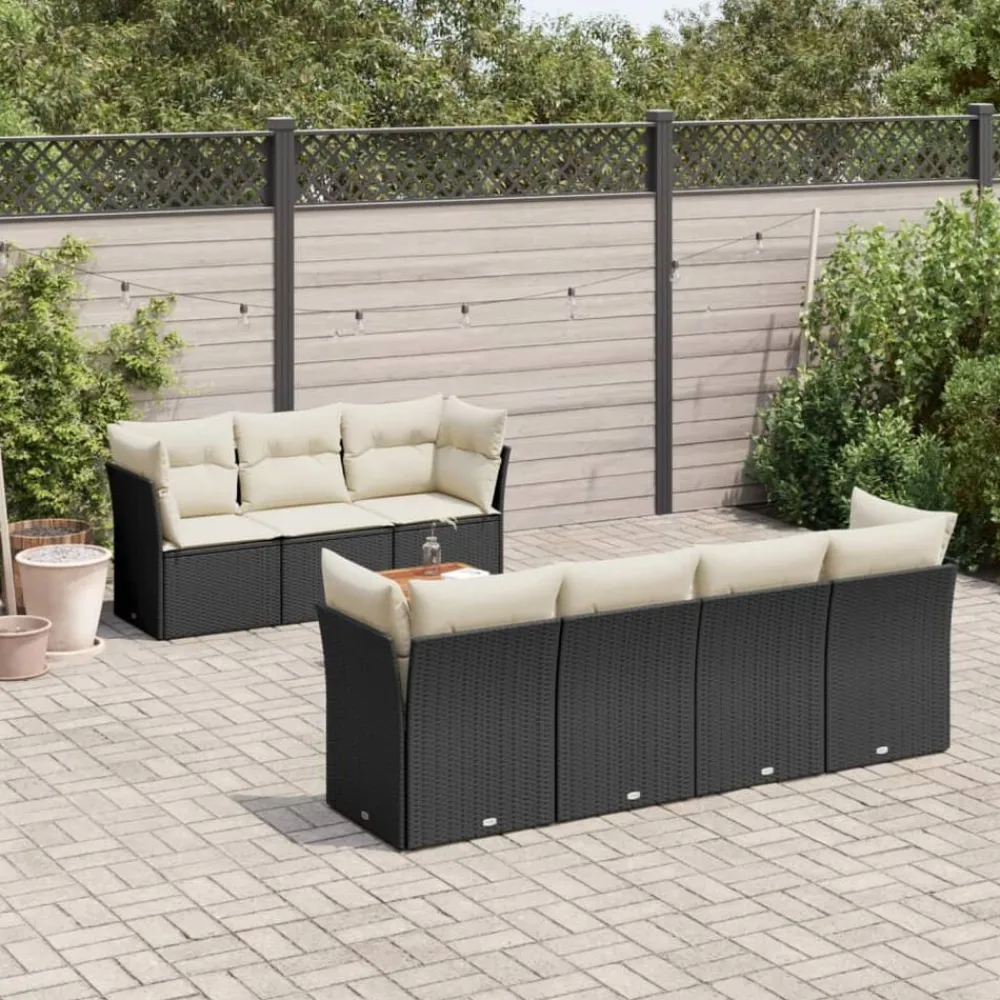 vidaXL Set de sofás de jardín y cojines 8 piezas ratán sintético negro Negro y crema New