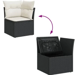 vidaXL Set de sofás de jardín y cojines 8 piezas ratán sintético negro Negro y crema New