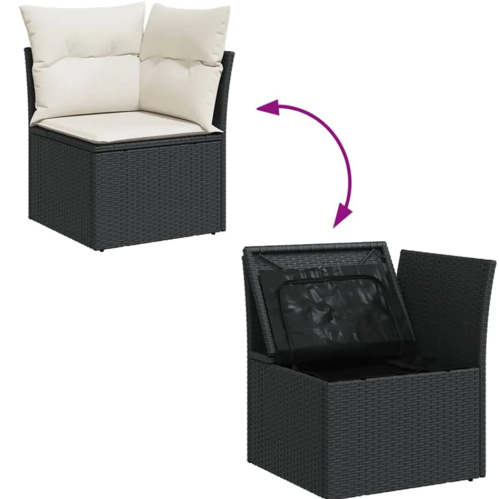 vidaXL Set de sofás de jardín y cojines 8 piezas ratán sintético negro Negro y crema New