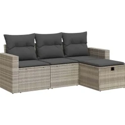 vidaXL Muebles De Jardín-Set de sofás de jardín 4 pzas y cojines ratán sintético gris