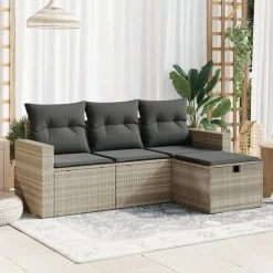 vidaXL Muebles De Jardín-Set de sofás de jardín 4 pzas y cojines ratán sintético gris
