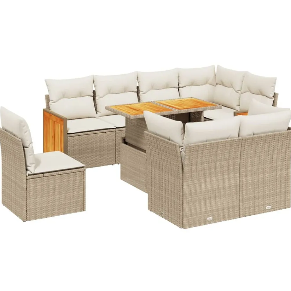 vidaXL Muebles De Jardín-Set de sofás de jardín 9 pzas con cojines ratán sintético beige