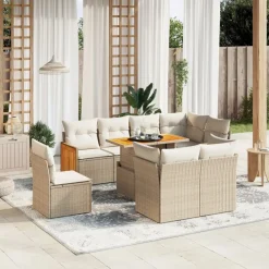 vidaXL Muebles De Jardín-Set de sofás de jardín 9 pzas con cojines ratán sintético beige