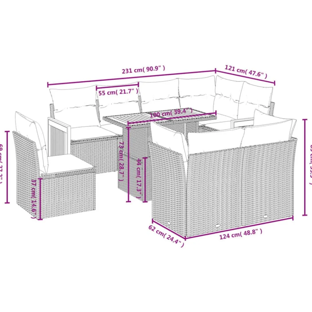 vidaXL Muebles De Jardín-Set de sofás de jardín 9 pzas con cojines ratán sintético beige