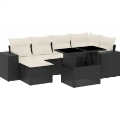 vidaXL Muebles De Jardín-Set de sofás de jardín 7 pzas con cojines ratán sintético negro