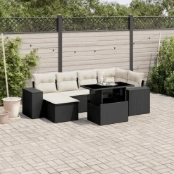 vidaXL Muebles De Jardín-Set de sofás de jardín 7 pzas con cojines ratán sintético negro
