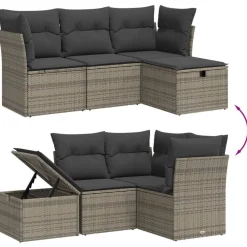 vidaXL Muebles De Jardín-Set de sofás de jardín 4 pzas y cojines ratán sintético