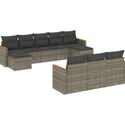 vidaXL Set de sofás de jardín 10 pzas con cojines ratán sintético Gris Outlet