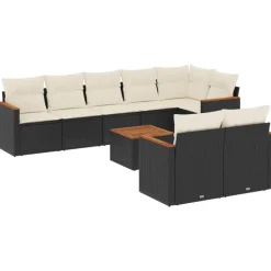 vidaXL Muebles De Jardín-Set de sofás de jardín 8 piezas y cojines ratán sintético negro