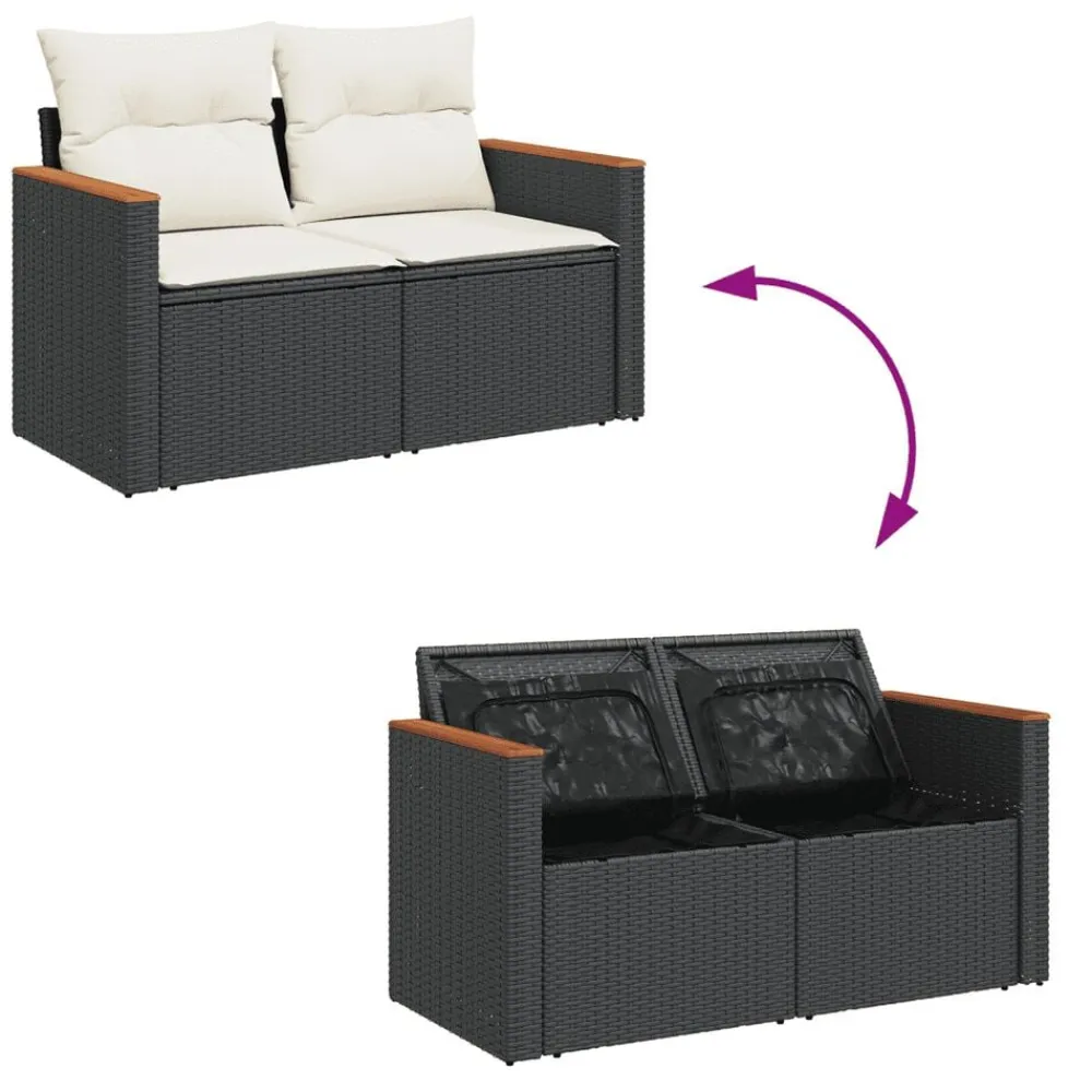 vidaXL Muebles De Jardín-Set de sofás de jardín 8 piezas y cojines ratán sintético negro
