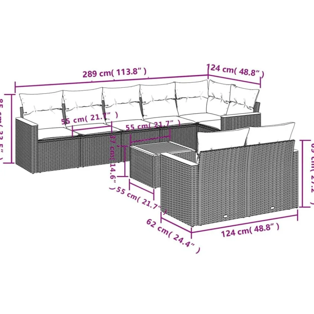 vidaXL Muebles De Jardín-Set de sofás de jardín 8 piezas y cojines ratán sintético negro