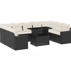 vidaXL Muebles De Jardín-Set de sofás de jardín 10 pzas cojines ratán sintético negro
