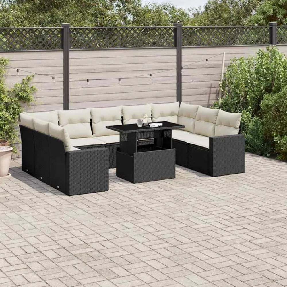 vidaXL Muebles De Jardín-Set de sofás de jardín 10 pzas cojines ratán sintético negro
