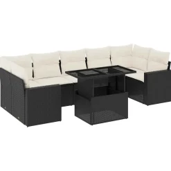 vidaXL Muebles De Jardín-Set de sofás de jardín 8 piezas y cojines ratán sintético negro