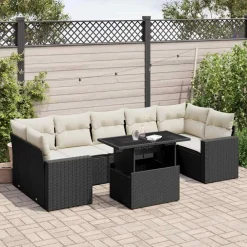 vidaXL Muebles De Jardín-Set de sofás de jardín 8 piezas y cojines ratán sintético negro