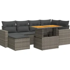 vidaXL Set de sofás de jardín 7 pzas con cojines ratán sintético Gris Discount