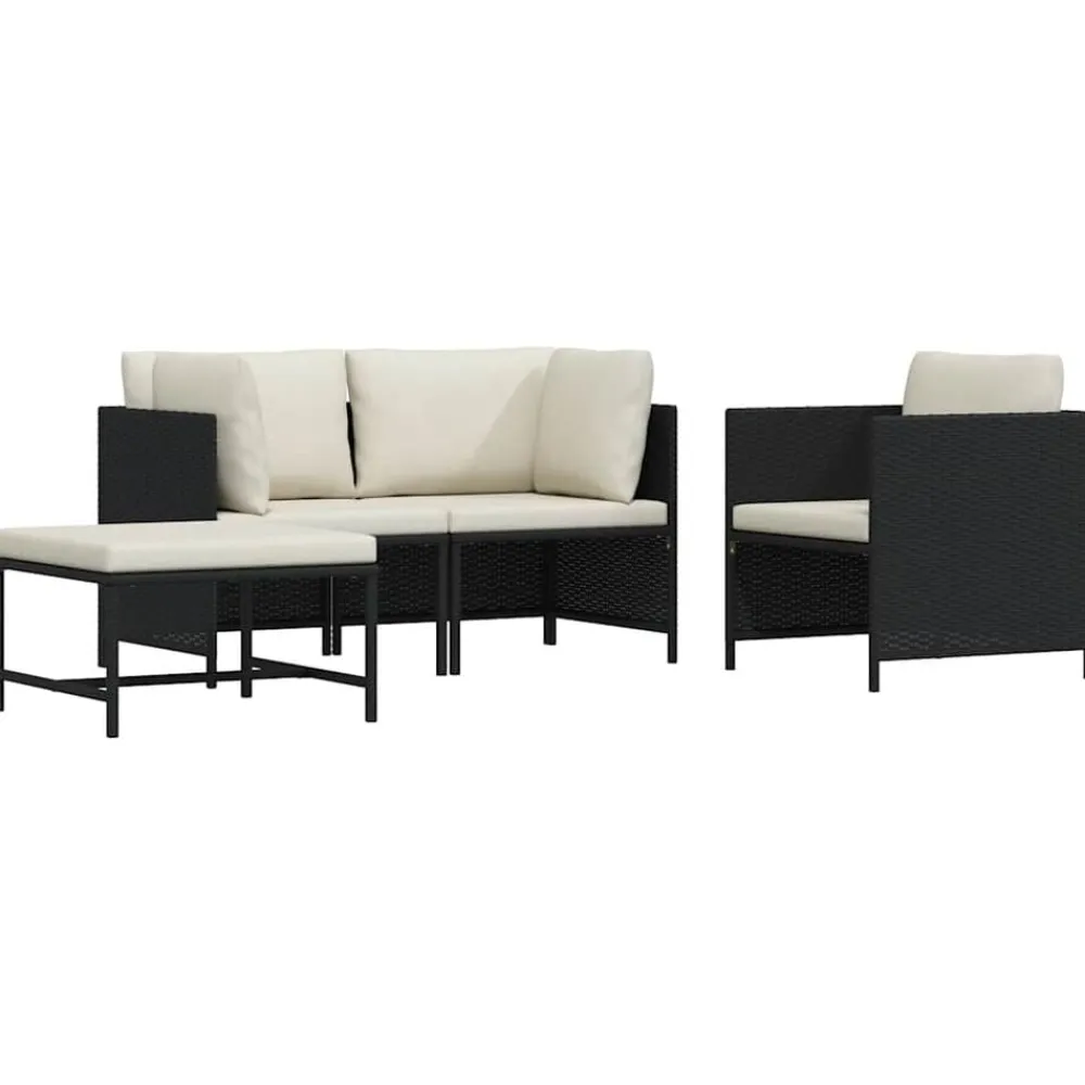 vidaXL Set de sofás de jardín 4 pzas y cojines ratán sintético Negro Best
