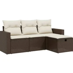 vidaXL Set de sofás de jardín 4 pzas y cojines ratán sintético marrón Marrón y crema Outlet