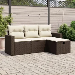 vidaXL Set de sofás de jardín 4 pzas y cojines ratán sintético marrón Marr&oacute;n y crema Outlet