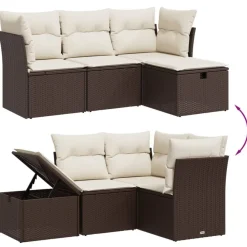 vidaXL Set de sofás de jardín 4 pzas y cojines ratán sintético marrón Marrón y crema Outlet