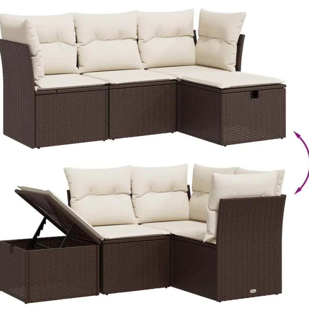 vidaXL Set de sofás de jardín 4 pzas y cojines ratán sintético marrón Marrón y crema Outlet