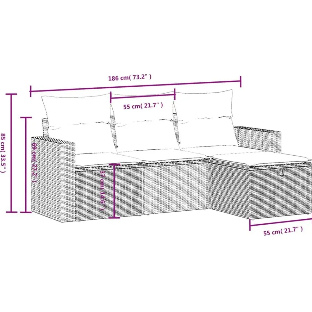 vidaXL Set de sofás de jardín 4 pzas y cojines ratán sintético marrón Marrón y crema Outlet