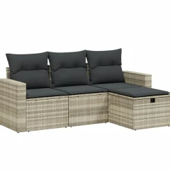 vidaXL Muebles De Jardín-Set de sofás de jardín 4 pzas y cojines ratán sintético gris