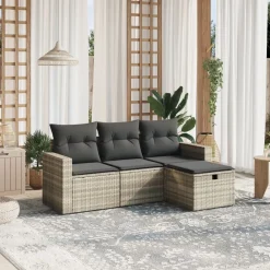 vidaXL Muebles De Jardín-Set de sofás de jardín 4 pzas y cojines ratán sintético gris