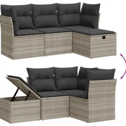 vidaXL Muebles De Jardín-Set de sofás de jardín 4 pzas y cojines ratán sintético gris