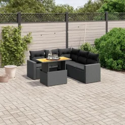 vidaXL Set de sofás de jardín 6 piezas y cojines ratán sintético Negro New