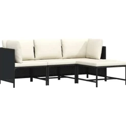 vidaXL Set de sofás de jardín 4 piezas y cojines ratán sintético Negro Best