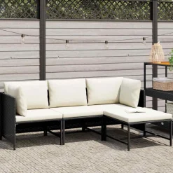 vidaXL Set de sofás de jardín 4 piezas y cojines ratán sintético Negro Best