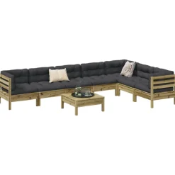vidaXL Set de sofás jardín 8 pzas con cojines madera pino impregnada Impregnado natural Sale