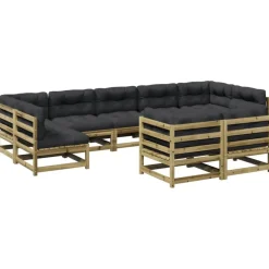 vidaXL Set de sofás jardín 9 pzas con cojines madera pino impregnada Impregnado natural Sale