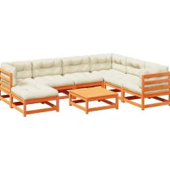 vidaXL Set de sofás jardín 8 pzas con cojines madera pino marrón cera Marr&oacute;n cera Sale