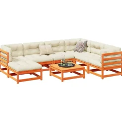 vidaXL Set de sofás jardín 8 pzas con cojines madera pino marrón cera Marr&oacute;n cera Sale