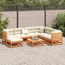 vidaXL Set de sofás jardín 8 pzas con cojines madera pino marrón cera Marr&oacute;n cera Sale